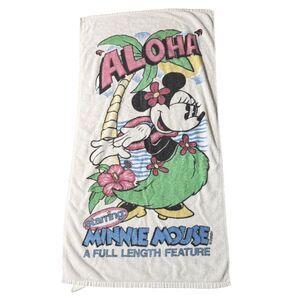 VTG Minnie Mouse Beach Towel Aloha Hawaii Grass Skirt Retro Cinema Film HTF Rare